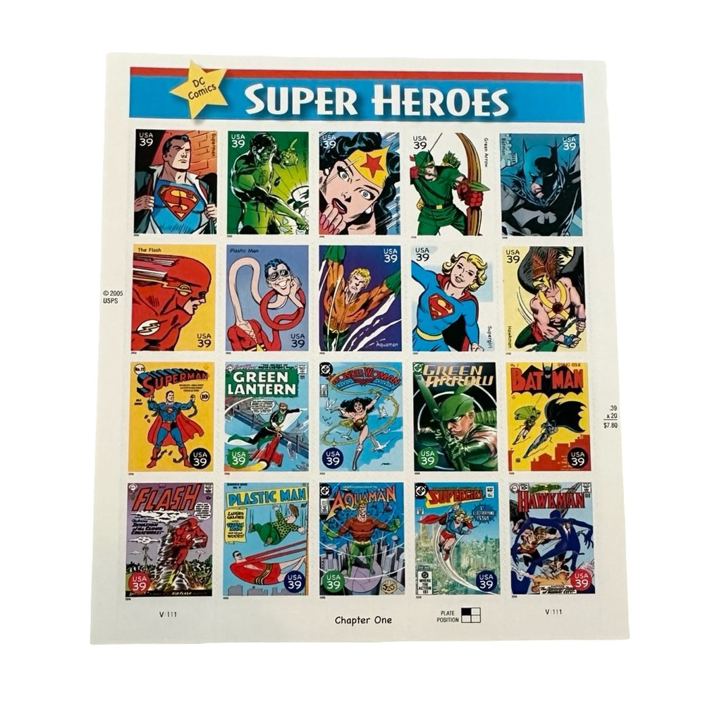 DC Comics Stamps Super Heroes Full Sheet 20 x 39 Cent Postage Issued 2006